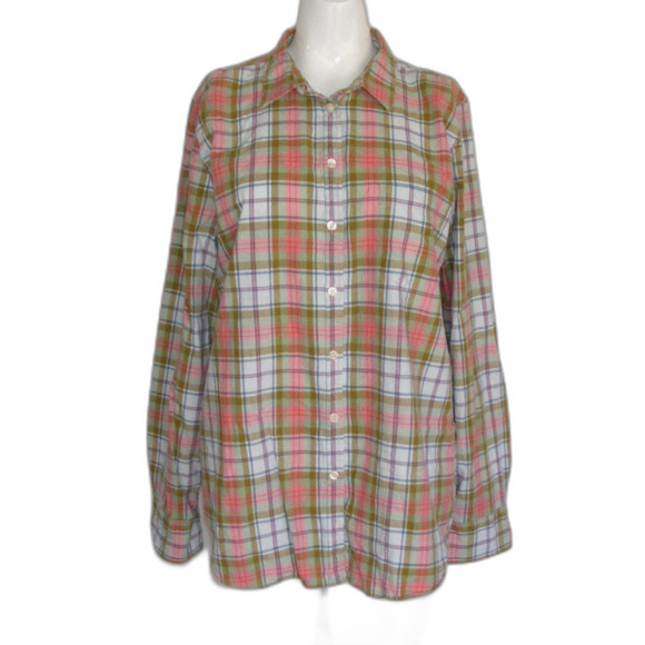 J.CREW Top/Blouse, M, Boy Fit, Plaid, Pink/Green, Long sleeve, 2 button cuff - Picture 10 of 13